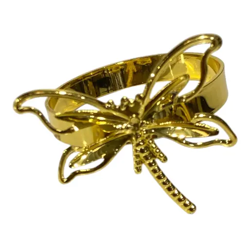 [6958901128023] AROS DE SERVILLETA LIBELULA SETX6 PZS. DORADOS CROMADOS METALICOS 5X5CM