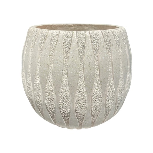 [8679813521822P] MACETA CERAMICA/FIBRA BEIGE CON TEXTURA 25X22CM  
