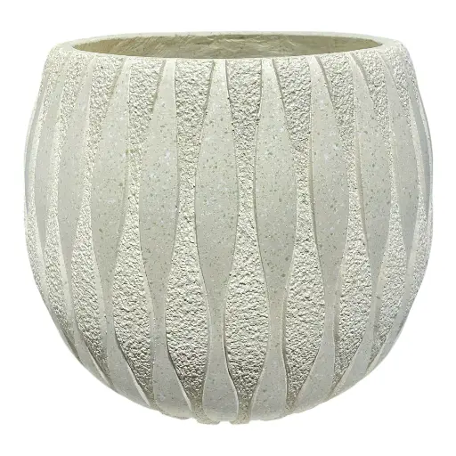 [8679813521822P] MACETA CERAMICA/FIBRA BEIGE CON TEXTURA 25X22CM  