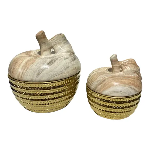 [47504009] URNA EN FORMA MANZANA DE PORCELANA SET X2 PZS. Ø15X16CM, Ø10X12CM 