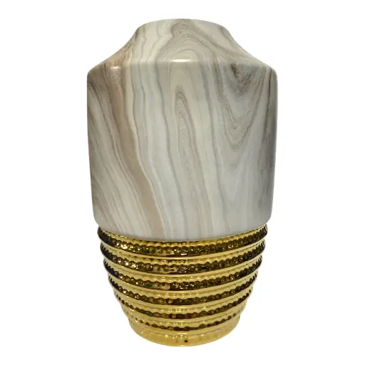 [47504005] FLORERO PORCELANA MARMOLEADO/DORADO Ø16 X 25CM