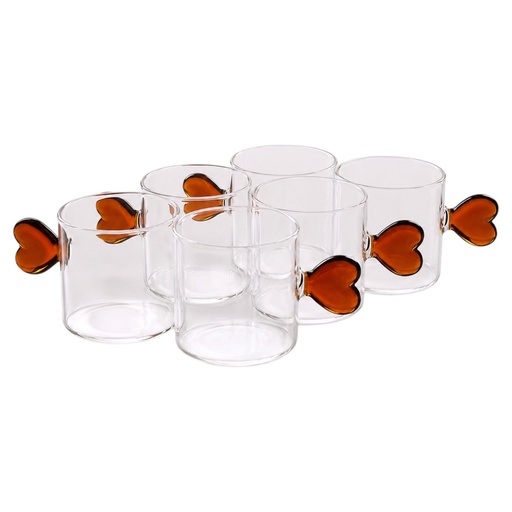 [12438558] SET DE 6 TAZAS DE CRISTAL CON AGARRADERA DE CORAZON 80ML 5X8.5CM