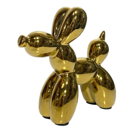 [S40733] Adorno perro dorado de globo, cerámica. 12x4x11cm