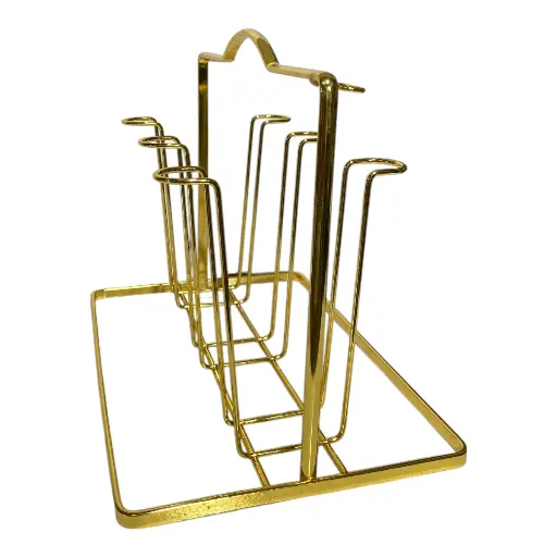 [S50799] PORTA TAZAS O VASOS 6 PUESTOS DE METAL DORADO 26X17.5X21CM