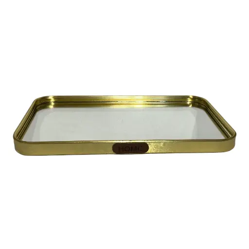 [S50542D] BANDEJA DE ALUMINIO DORADO CON ESPEJO 25.5X15.5CM 