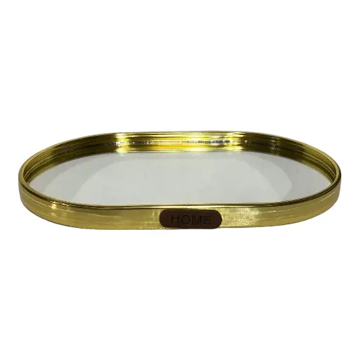 [S50544D] BANDEJA DE ALUMINIO DORADO CON ESPEJO 25X16CM  