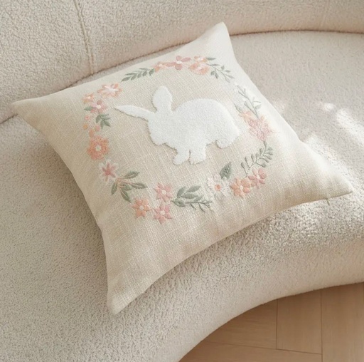 [474559] FORRO DE COJIN BEIGE CONEJO BORDADO 45X45CM