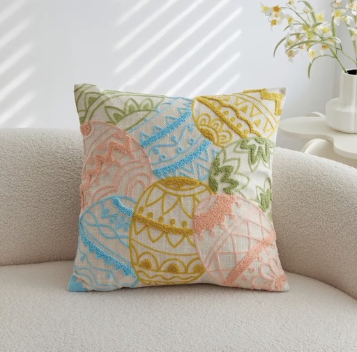 [17450HCB] FORRO DE COJIN PASCUA HUEVOS BORDADOS 45X45CM