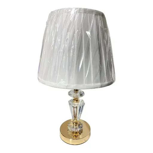 [6901000260286] LAMPARA DE MESA DORADO/CRISTALES, BLANCA 25X43CM
