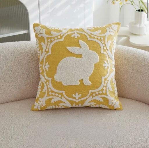 [48035170A] FORRO DE COJIN AMARILLO CONEJO BORDADO 45X45CM