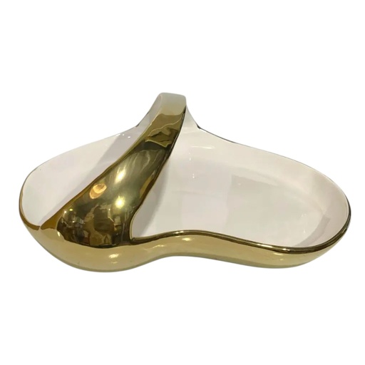 [6920251250174] BANDEJA CENTRO DE MESA DORADA/BLANCO, PORCELANA 34X29X12CM
