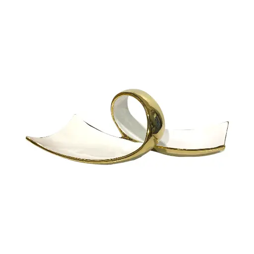 [6920251250242] BANDEJA, PORCELANA BLANCA/DORADO 34X22X13CM