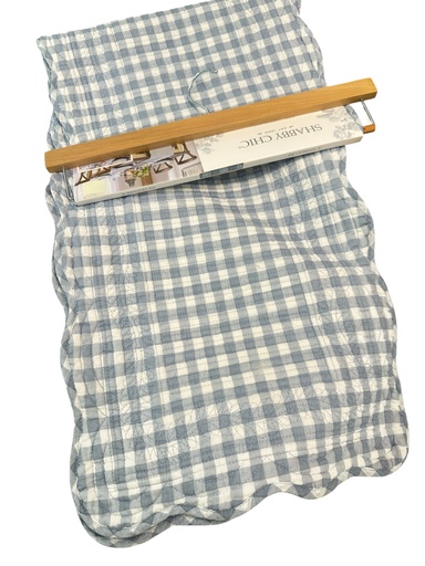 [054888788] CAMINO DE MESA CUADROS REVERSIBLE CELESTE 35X182CM