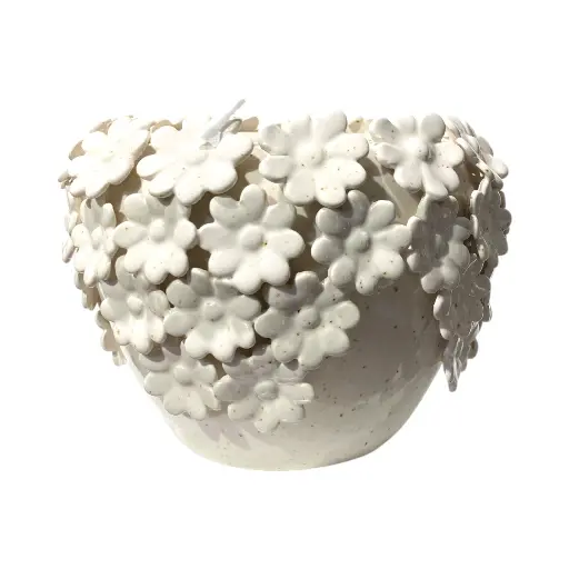 [8508618] FLORERO DECORADO CON FLORES DE PORCELANA, Ø18X13CM