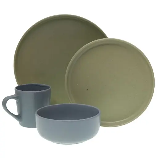 [935414] VAJILLA PORCELANA SETX16PZS. VERDE OLIVO/AZUL GRISACEO SETX16PZS. REF:HN02804-48 