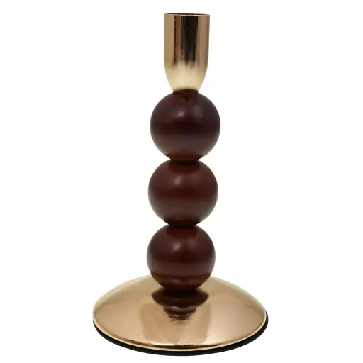 [510686] CANDELABRO BASE METAL ESFERAS MADERA REF:ES28761 10X17CM