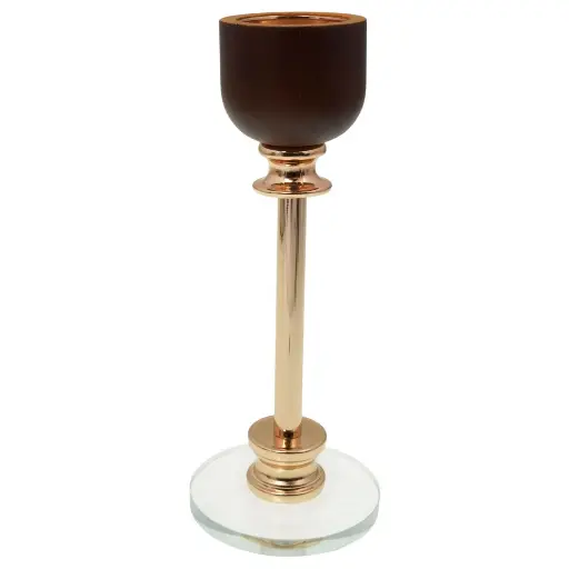 [332570] CANDELABRO METALICO/MADERA NATURAL CON BASE DE VIDRIO,REF:ES28778 8X25CM