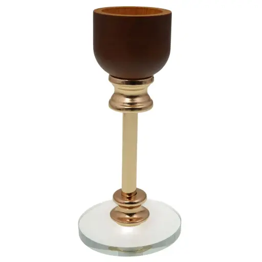 [675037] CANDELABRO METALICO/MADERA NATURAL CON BASE DE VIDRIO, REF:ES28776 8X17CM