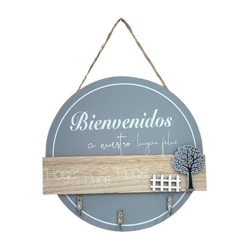 [24423] Portallaves "Bienvenidos a nuestro hogar feliz" tono gris, 19cm