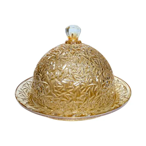 [6954030251052] PORTA CAKE DE VIDRIO AMBAR 20X13CM