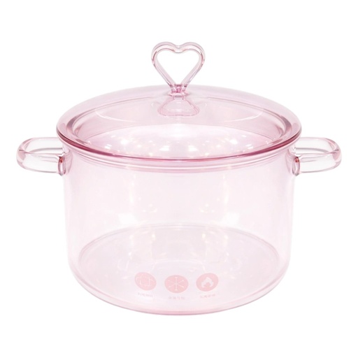 [GABY14812] OLLA DE CRISTAL BOROSILICATO ROSADA TAPA CORAZON 22X15X18CM 1500ML