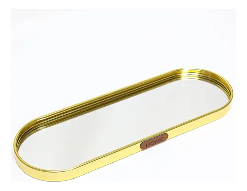 [53071-2] BANDEJA DE ALUMINIO DORADO CON ESPEJO 40X12CM 