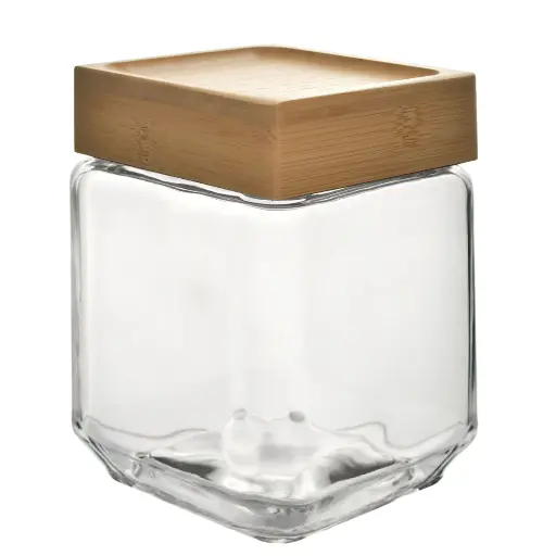 [384129] REPOSTERO VIDRIO C/TAPA DE BAMBOO REF:CW1172-3 1.2LT  11X11X16CM