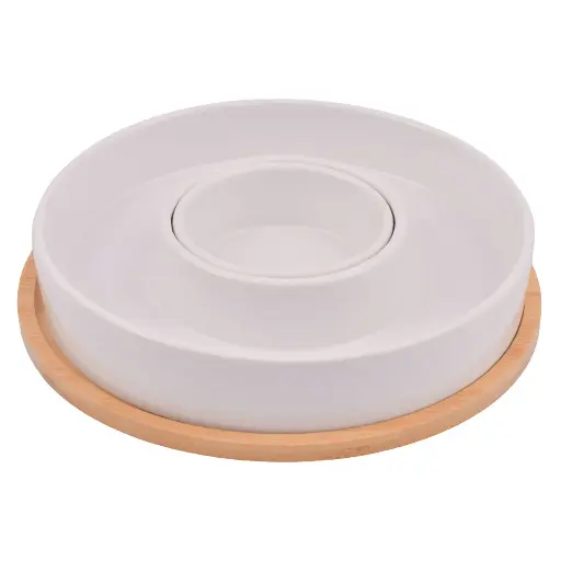 [837123] PORTA PIQUEOS PORCELANA CON BASE DE BAMBOO REF:20A3008-1-2 23X5CM