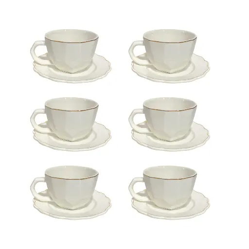 [CS26805] SET DE 6 TAZA/PLATO PORCELANA FILO DORADO, 12PCS. 200ML