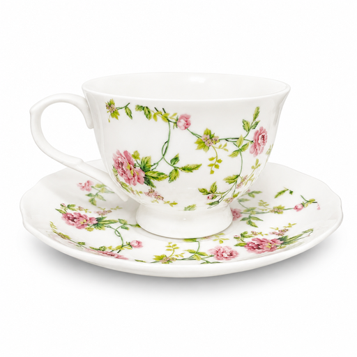 [CS26799] Set de 6 tazas florales con plato porcelana, 12 pzs 250ML