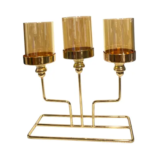 [CS27021] CANDELABRO METAL/VIDRIO DORADO 22X9X23CM