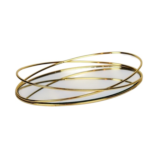 [CS21249M] BANDEJA DE HIERRO DORADA CON BASE DE VIDRIO 32X22CM
