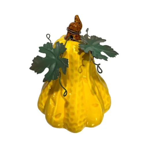 [25079-132] CALABAZA DE CERAMICA COLORES SURTIDOS, HOJAS DE HIERRO, 10X14CM