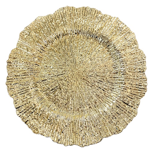 [87068-9] PLATO BASE PVC DORADO CON TEXTURA 32CM