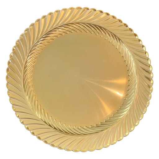 [87068-20] PLATO BASE PVC DORADO CON TEXTURA HOJAS 33CM 
