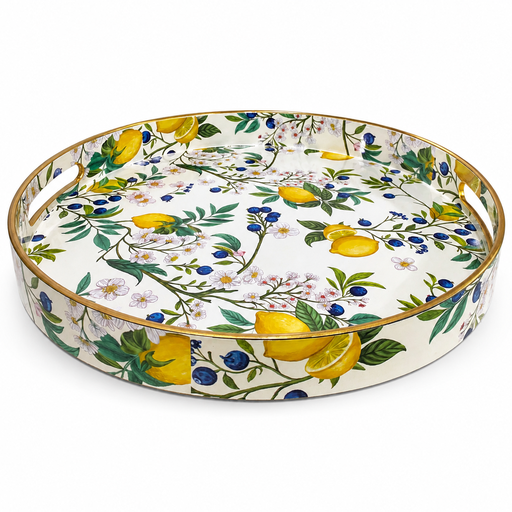 [CS27188] BANDEJA REDONDA GRANDE DISEÑO LIMON PVC 37.5X4.5CM