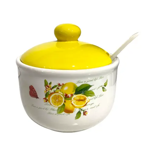 [CS27338] AZUCARERO DE CERAMICA CON DISEÑO DE LIMON SETX3PCS. 12X11CM