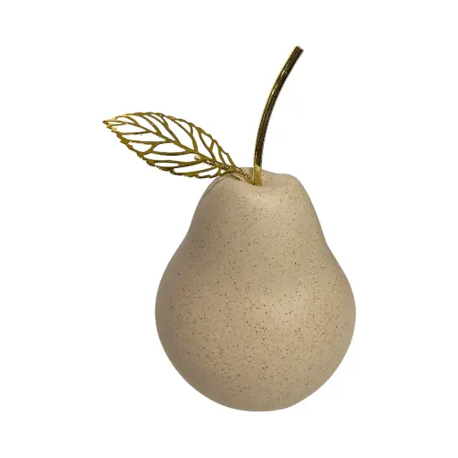[FI202630580] Pera Decorativa de Cerámica – Arena Mate y Oro (10x17 cm)