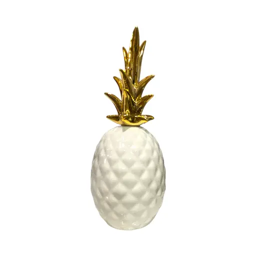 [FI202630710] Piña Decorativa de Cerámica Blanca/Dorada, Estilo Nórdico Moderno, Centro de Mesa, 10x25Cm. 