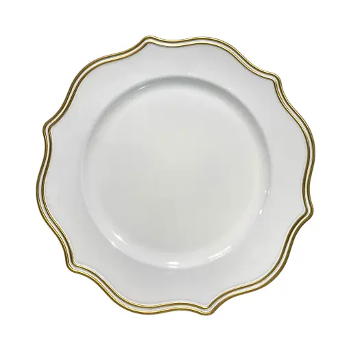 [6981606519216] Plato Base Blanco filos dorados de pvc, Ref:PT131-032 Ø33cm 