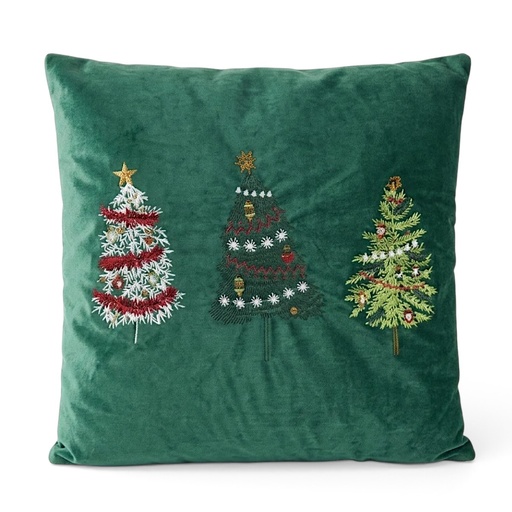 [2603091490088] Cojín navideño verde, árboles bordados. 45x45cm