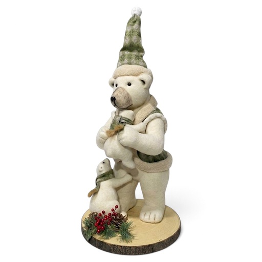 [8679811649764] Oso con bebes, tono Beige y verde olivo.  Poliestireno solido. Ø44x100cm