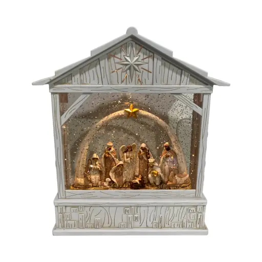 [6981606519728] Nacimiento Casa Blanca, con luz y musical, Usb. 20x7x26cm