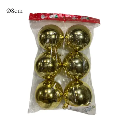 [9682000002232] Bombillo de Navidad Dorado Ø8cm, Set x 6pcs.