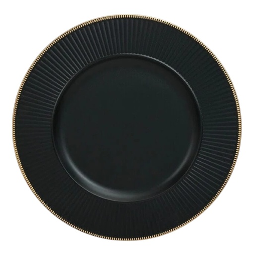 [6981606519278] Plato Base Negro filo dorado, pvc Ø33cm
