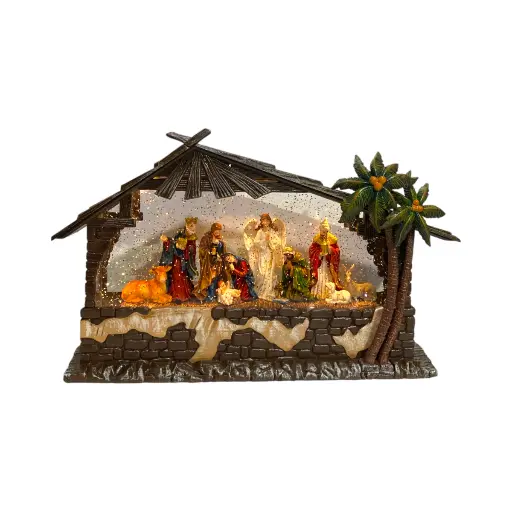 [6981606519742] Nacimiento con Palmera, luz y musical USB. 31x9x21cm