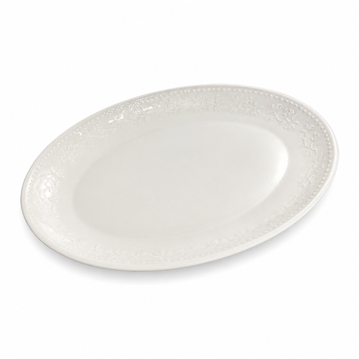 [2509251365640] Bandeja de cerámica ovalada blanca floral. Ref:IC1365-64 (26x18x3cm)