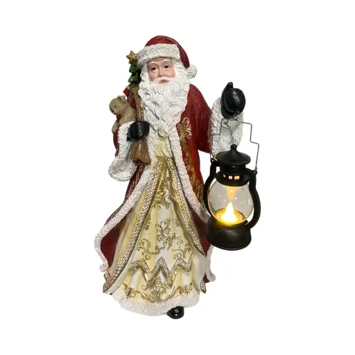 [467271] Noel Rojo con Farol luz led, poliresina. Ref:TG762598. (24x17.5x41cm)