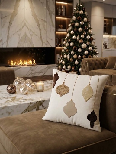 [732164] Cojin navideño beige c/ornamentos Ref:153578 45x45cm