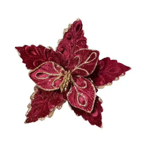 [921229] Flor Navideña Terciopelo Borgoña con dorado. Ø25cm. Ref:ES29517